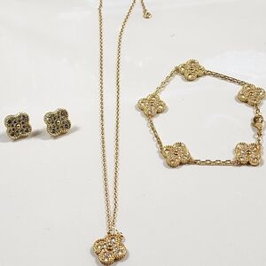 Gold Floral Necklace and Earring Set